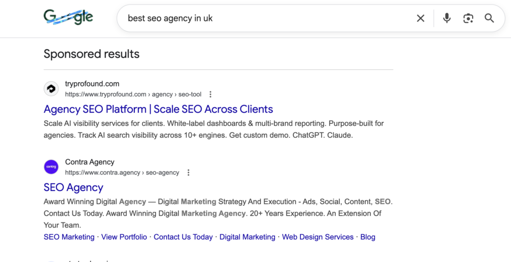 Paid Search Results of Best SEO Agency in UK