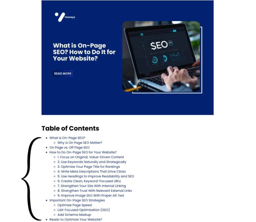 Example of Using keywords in the heading naturally